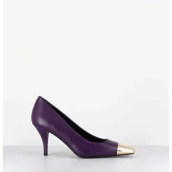 Escarpins En Cuir Violet Talon Fin Bout Metal Or - Kecha2 Nappa Viola