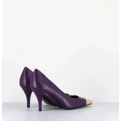 Escarpins En Cuir Violet Talon Fin Bout Metal Or - Kecha2 Nappa Viola