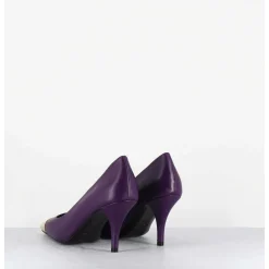 Escarpins En Cuir Violet Talon Fin Bout Metal Or - Kecha2 Nappa Viola
