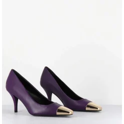 Escarpins En Cuir Violet Talon Fin Bout Metal Or - Kecha2 Nappa Viola