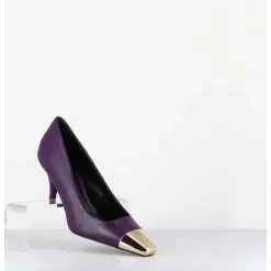 Escarpins En Cuir Violet Talon Fin Bout Metal Or - Kecha2 Nappa Viola