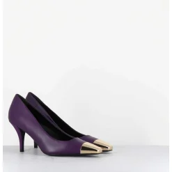 Escarpins En Cuir Violet Talon Fin Bout Metal Or - Kecha2 Nappa Viola
