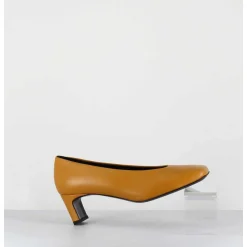 Escarpins Petit Talon Bout Carre En Cuir Jaune - Santi Ocra Cowhide