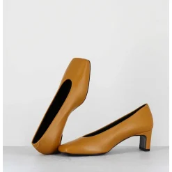 Escarpins Petit Talon Bout Carre En Cuir Jaune - Santi Ocra Cowhide