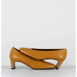Escarpins Petit Talon Bout Carre En Cuir Jaune - Santi Ocra Cowhide