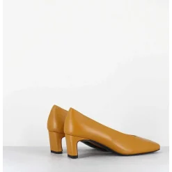 Escarpins Petit Talon Bout Carre En Cuir Jaune - Santi Ocra Cowhide