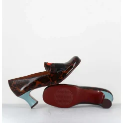 Escarpins Petit Talon Cuir Imprime Leopard Coeur Rouge - Mymara Fiat Castano