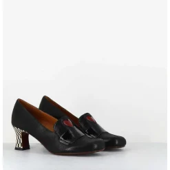 Escarpins Retro Cuir Noir Imprime & Coeur Rouge - Mymara Jeep Negro