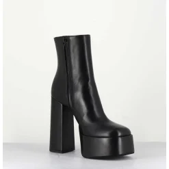 High Platform Black Leather Boots - Sablan Nero