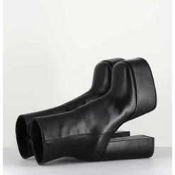 High Platform Black Leather Boots - Sablan Nero