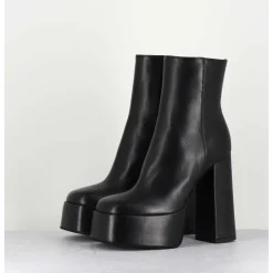 High Platform Black Leather Boots - Sablan Nero