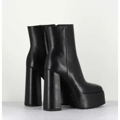 High Platform Black Leather Boots - Sablan Nero