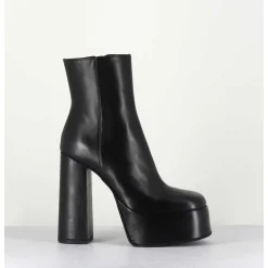 High Platform Black Leather Boots - Sablan Nero