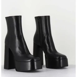 High Platform Black Leather Boots - Sablan Nero