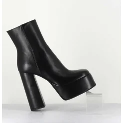 High Platform Black Leather Boots - Sablan Nero