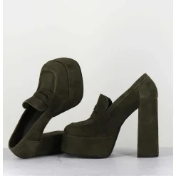 Khaki Suede Platform Loafers - Barsi Kaki