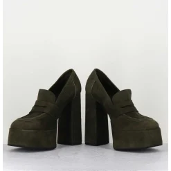Khaki Suede Platform Loafers - Barsi Kaki