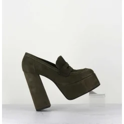 Khaki Suede Platform Loafers - Barsi Kaki