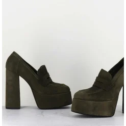 Khaki Suede Platform Loafers - Barsi Kaki