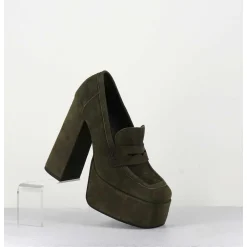 Khaki Suede Platform Loafers - Barsi Kaki