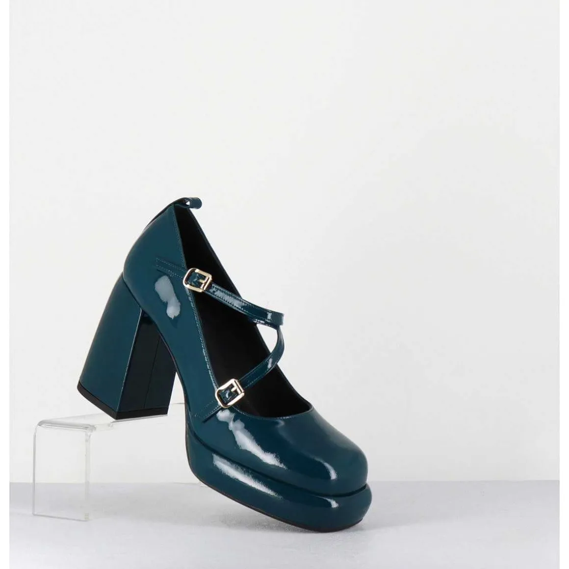 Mary-Jane A Plateforme En Cuir Vernis Bleu - Abra Vernice Blu