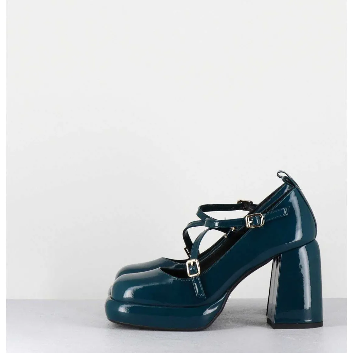 Mary-Jane A Plateforme En Cuir Vernis Bleu - Abra Vernice Blu