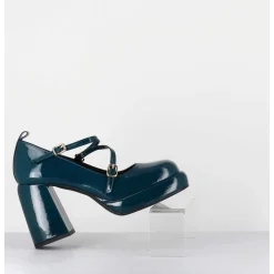 Mary-Jane A Plateforme En Cuir Vernis Bleu - Abra Vernice Blu