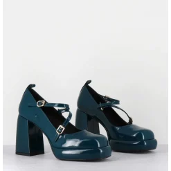 Mary-Jane A Plateforme En Cuir Vernis Bleu - Abra Vernice Blu