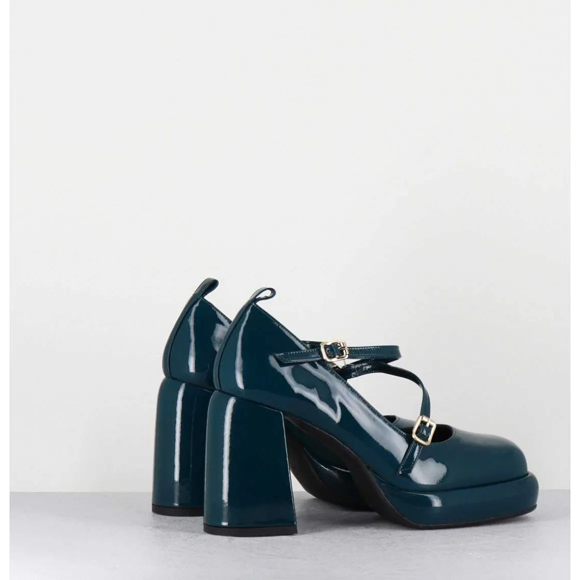 Mary-Jane A Plateforme En Cuir Vernis Bleu - Abra Vernice Blu
