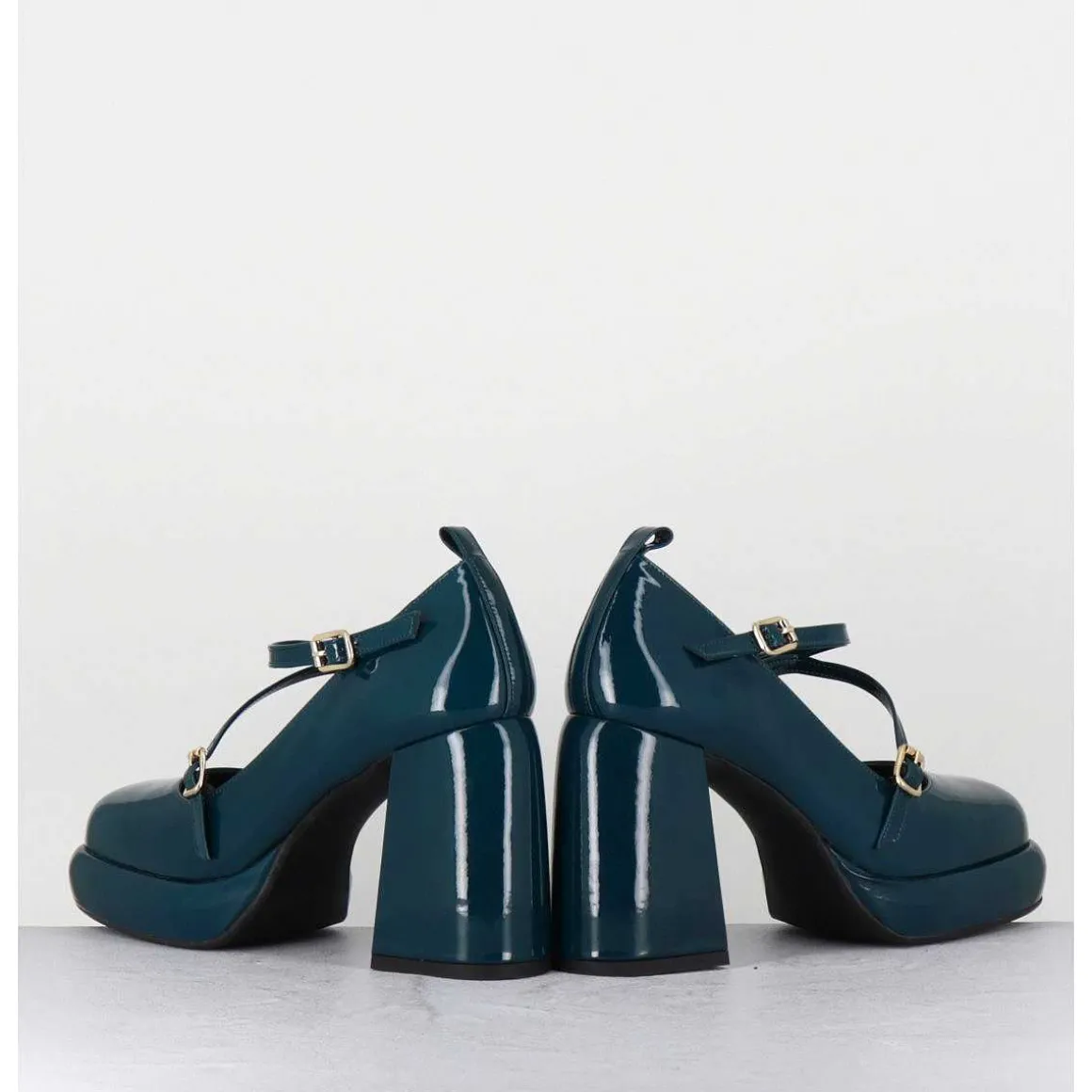 Mary-Jane A Plateforme En Cuir Vernis Bleu - Abra Vernice Blu