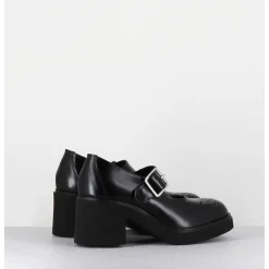 Mary-Jane A Talon En Cuir Glace Noir Bout Fleuri - Al111 Abrasivato Nero