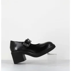 Mary-Jane A Talon En Cuir Glace Noir Bout Fleuri - Al111 Abrasivato Nero