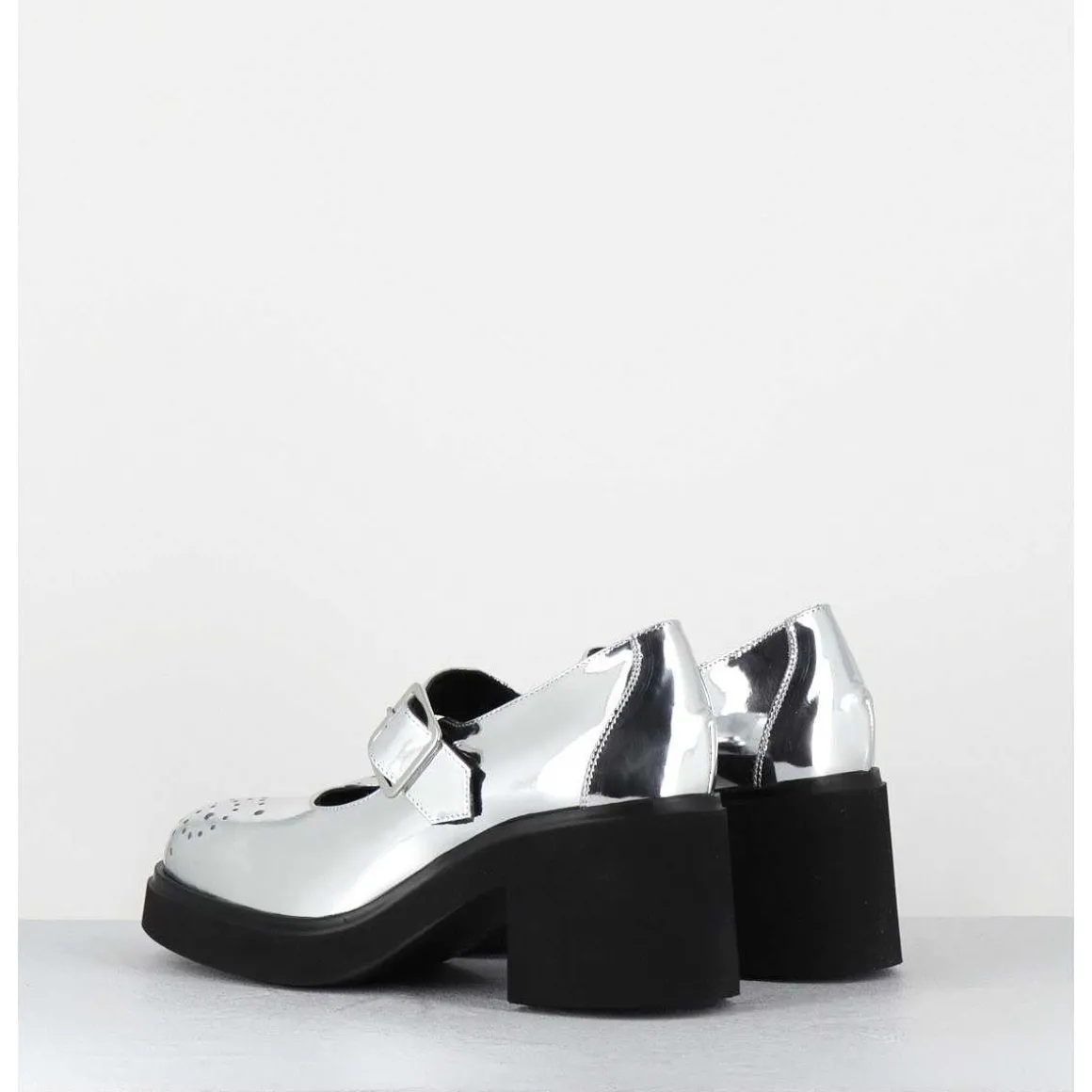 Mary-Jane A Talon En Cuir Glace Miroir Argent - Al111 Superlux Argento