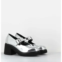 Mary-Jane A Talon En Cuir Glace Miroir Argent - Al111 Superlux Argento