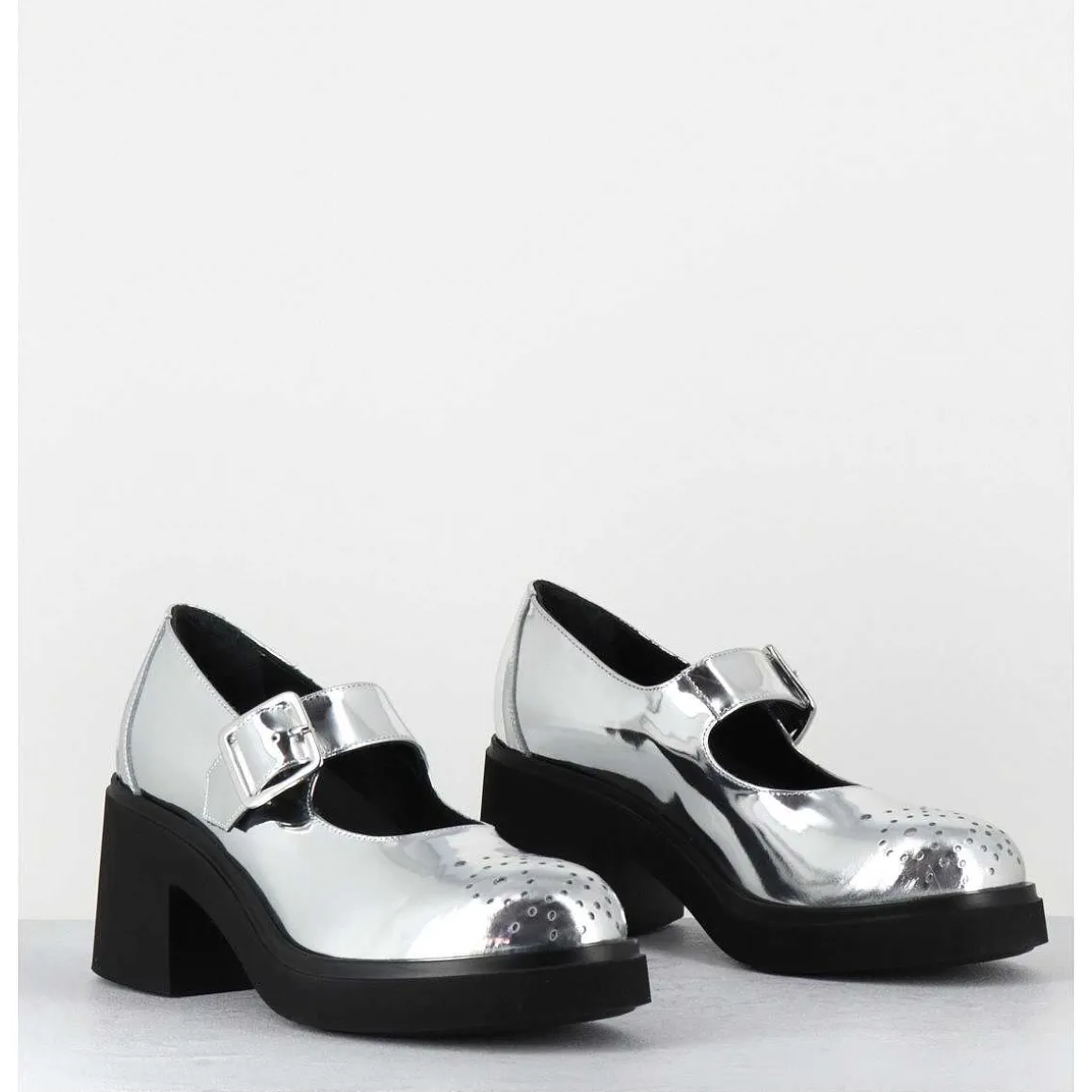 Mary-Jane A Talon En Cuir Glace Miroir Argent - Al111 Superlux Argento