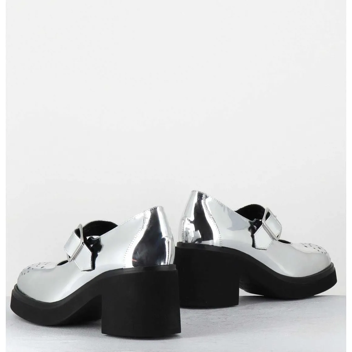 Mary-Jane A Talon En Cuir Glace Miroir Argent - Al111 Superlux Argento