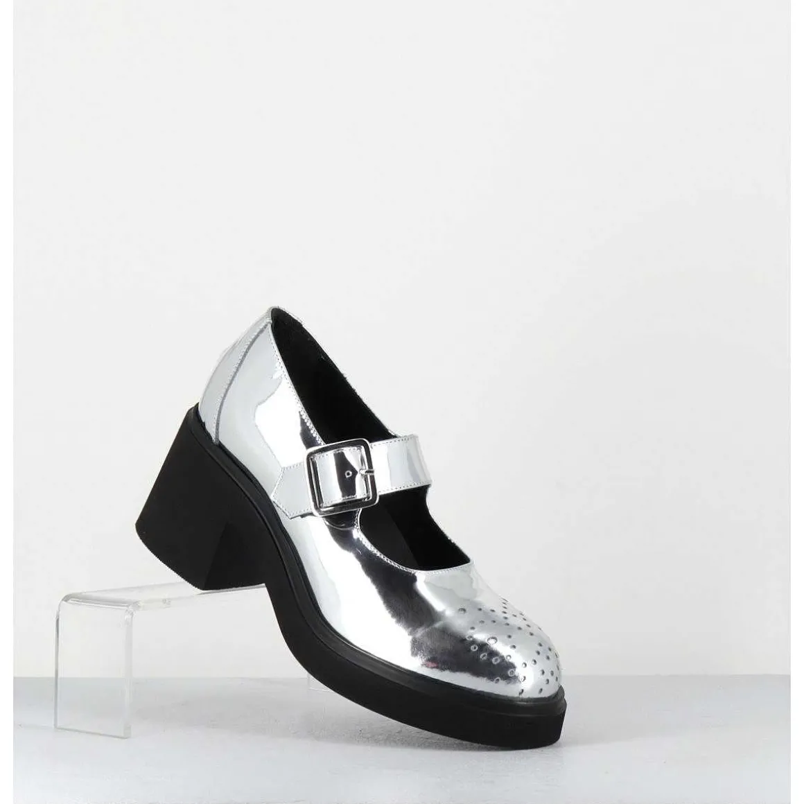 Mary-Jane A Talon En Cuir Glace Miroir Argent - Al111 Superlux Argento