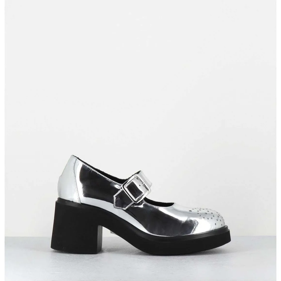 Mary-Jane A Talon En Cuir Glace Miroir Argent - Al111 Superlux Argento