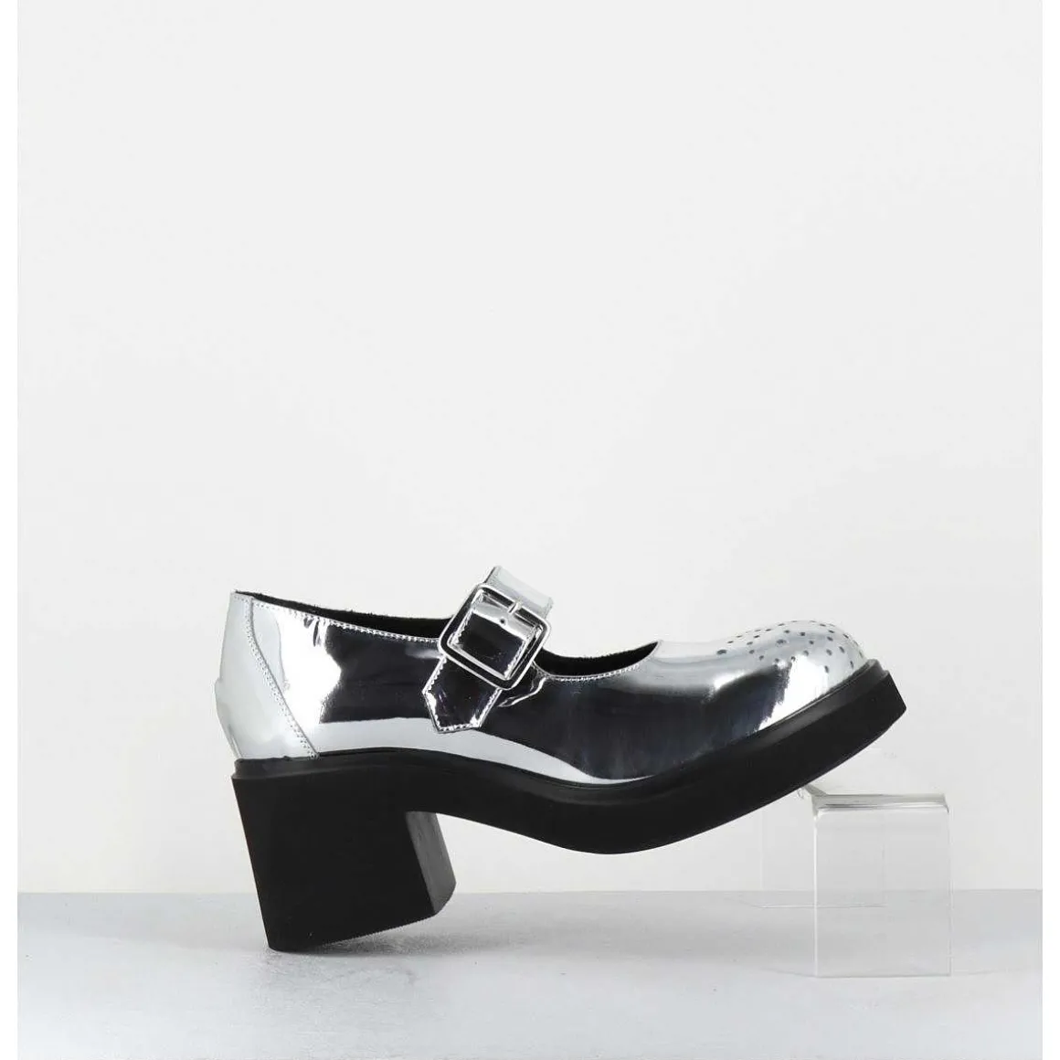 Mary-Jane A Talon En Cuir Glace Miroir Argent - Al111 Superlux Argento