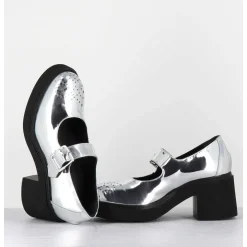 Mary-Jane A Talon En Cuir Glace Miroir Argent - Al111 Superlux Argento