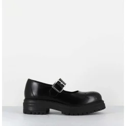 Mary-Jane En Cuir Glace Noir Semelle Epaisse - Al108 Abrasivato Nero