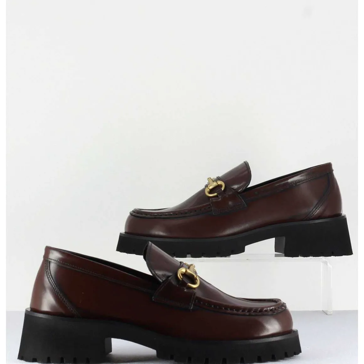 Mocassin En Cuir Marron A Mors Dore & Semelle Micro - 21Jmc30 Moro