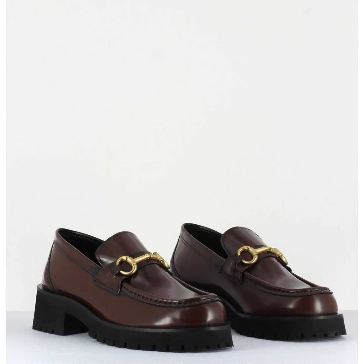Mocassin En Cuir Marron A Mors Dore & Semelle Micro - 21Jmc30 Moro