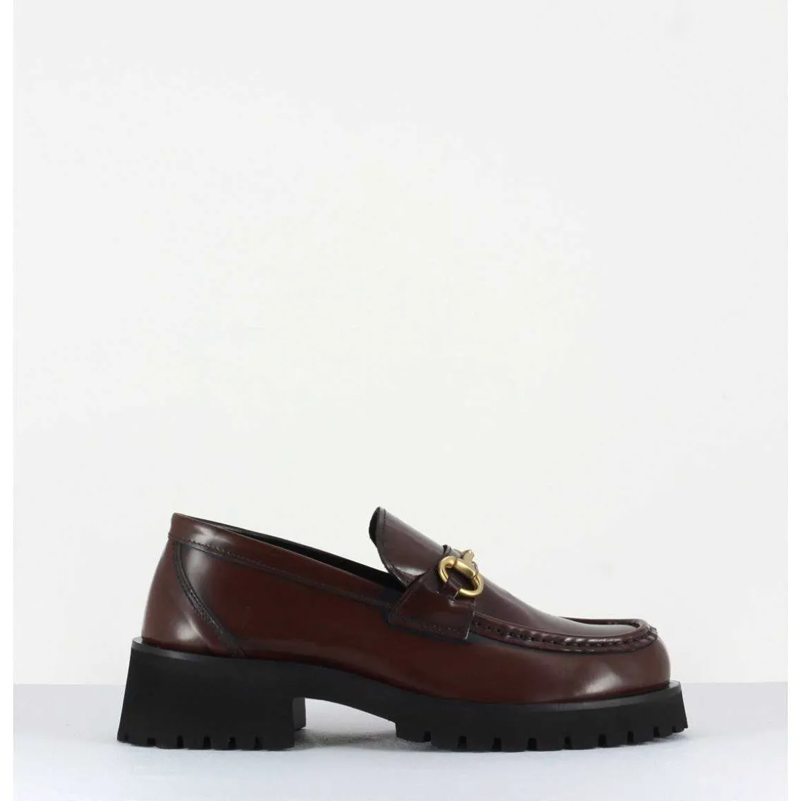 Mocassin En Cuir Marron A Mors Dore & Semelle Micro - 21Jmc30 Moro