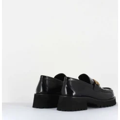 Mocassin En Cuir Noir A Mors Dore & Semelle Micro - 21Jmc30 Nero