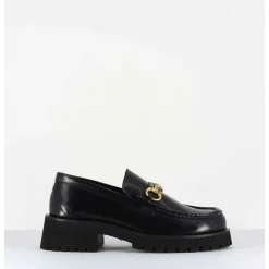 Mocassin En Cuir Noir A Mors Dore & Semelle Micro - 21Jmc30 Nero
