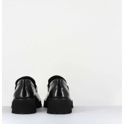 Mocassin En Cuir Noir A Mors Dore & Semelle Micro - 21Jmc30 Nero