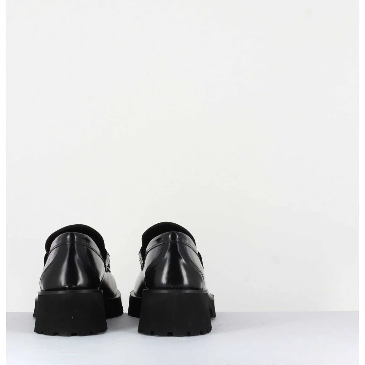 Mocassin En Cuir Noir A Mors Dore & Semelle Micro - 21Jmc30 Nero