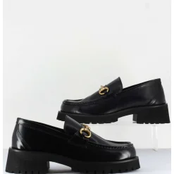 Mocassin En Cuir Noir A Mors Dore & Semelle Micro - 21Jmc30 Nero