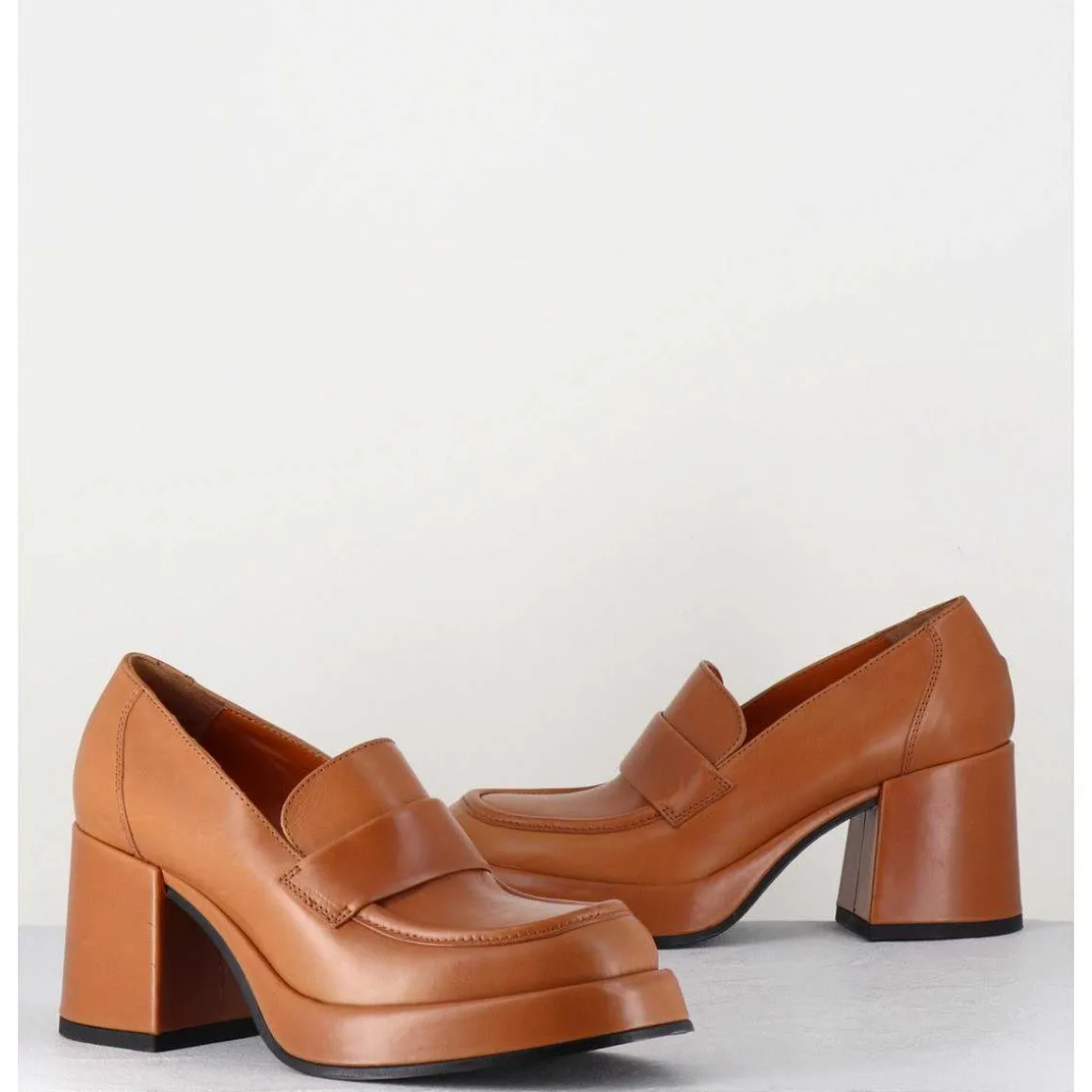 Mocassins A Plateforme En Cuir Camel - Meda Cuoio